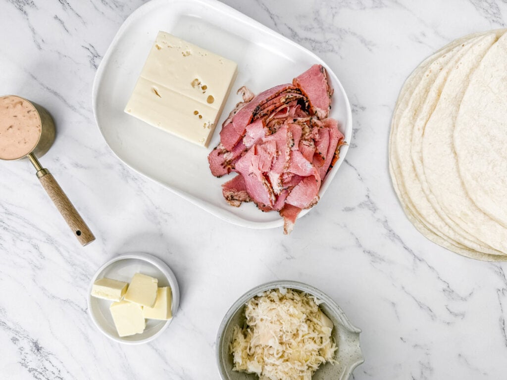 Ingredients for Reuben Quesadillas.