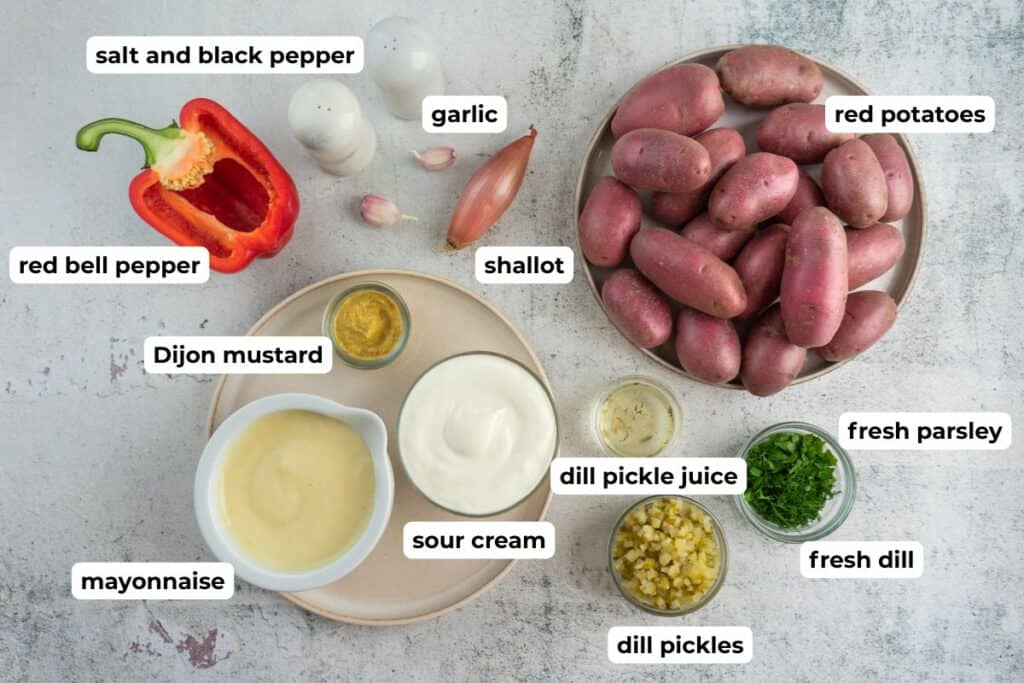 Photo of ingredients for Creamy Red Potato Salad with Pickle.
