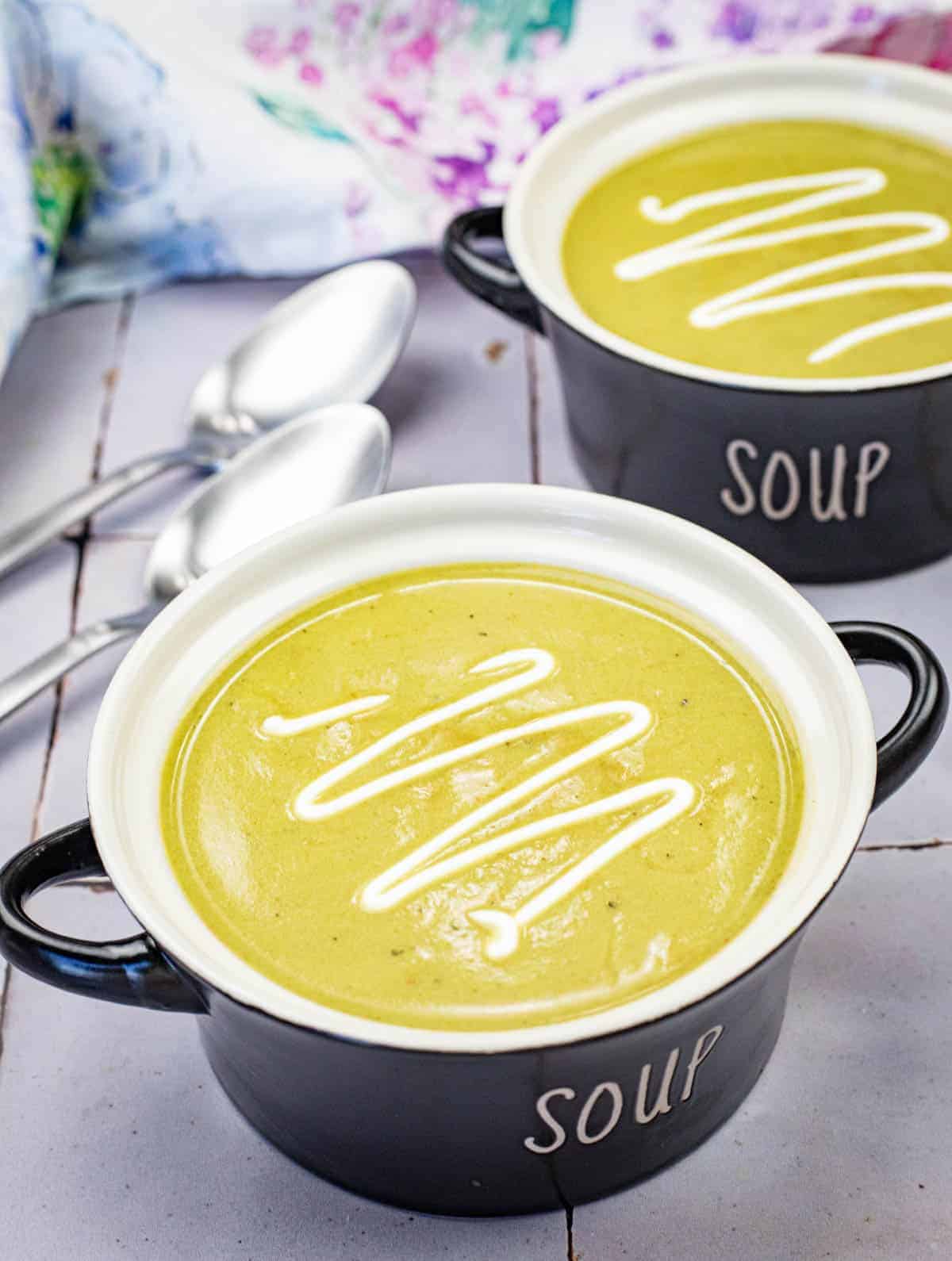 Cream of Poblano Soup in a bowl.