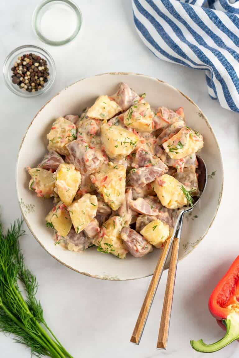 Photo of a delicious Creamy Red Potato Salad with Pickle.