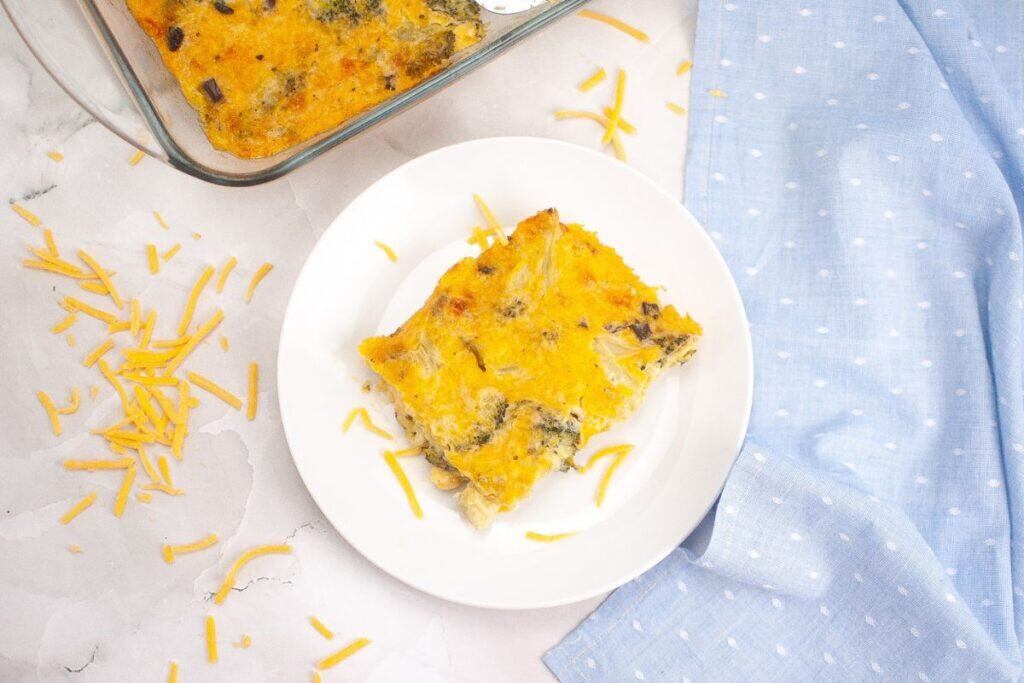 A casserole dish on a plate.
