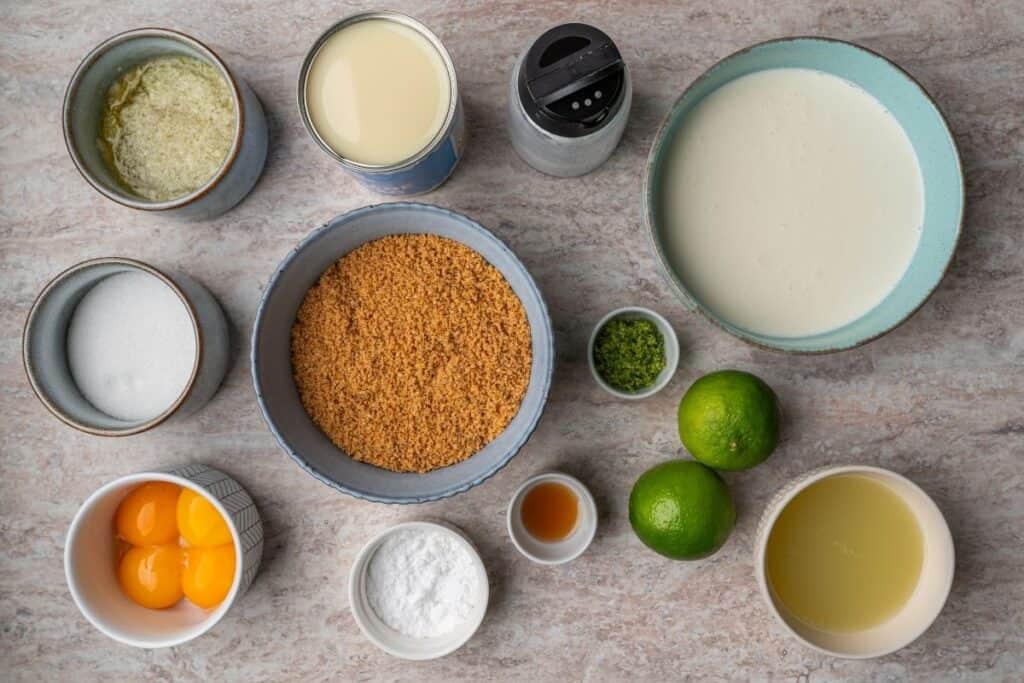 Ingredients for Creamy Key Lime Pie.