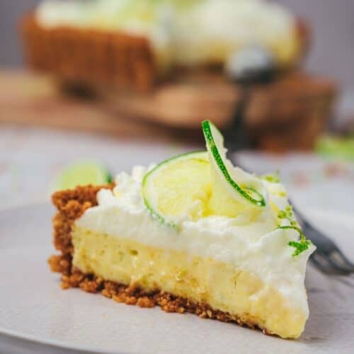Photo of delicious and creamy Key Lime Pie with Buttery Graham Cracker Crust.