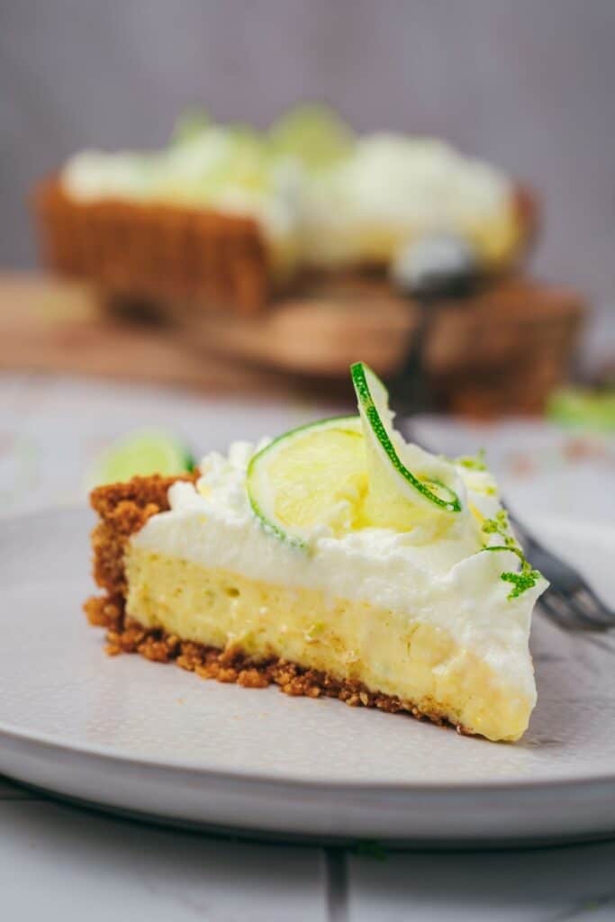 Photo of delicious and creamy Key Lime Pie with Buttery Graham Cracker Crust.
