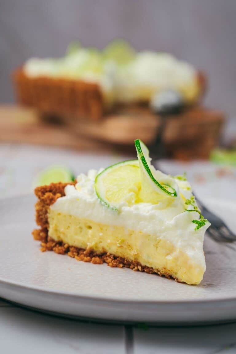 Photo of delicious and creamy Key Lime Pie with Buttery Graham Cracker Crust.