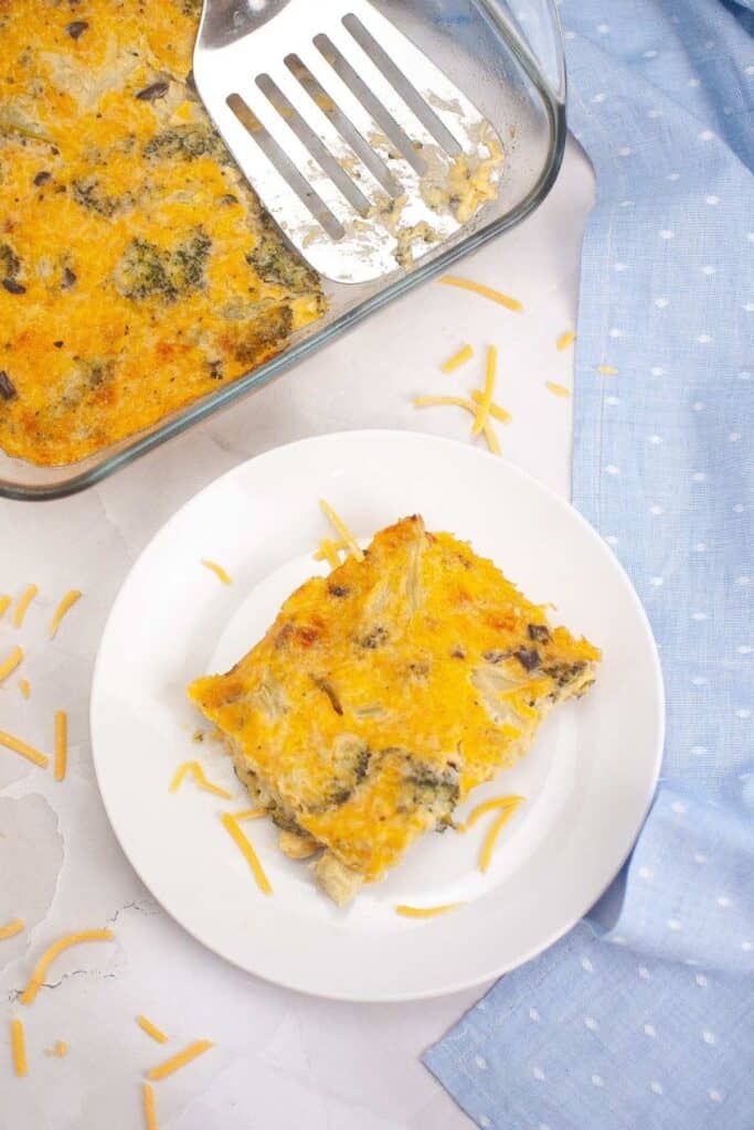A casserole dish with a fork in it.
