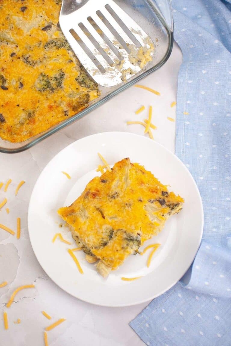 A casserole dish with a fork in it.