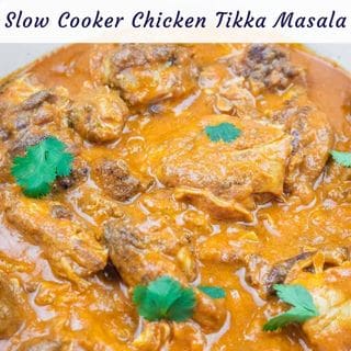 A close-up of Slow Cooker Chicken Tikka Masala garnished with cilantro.