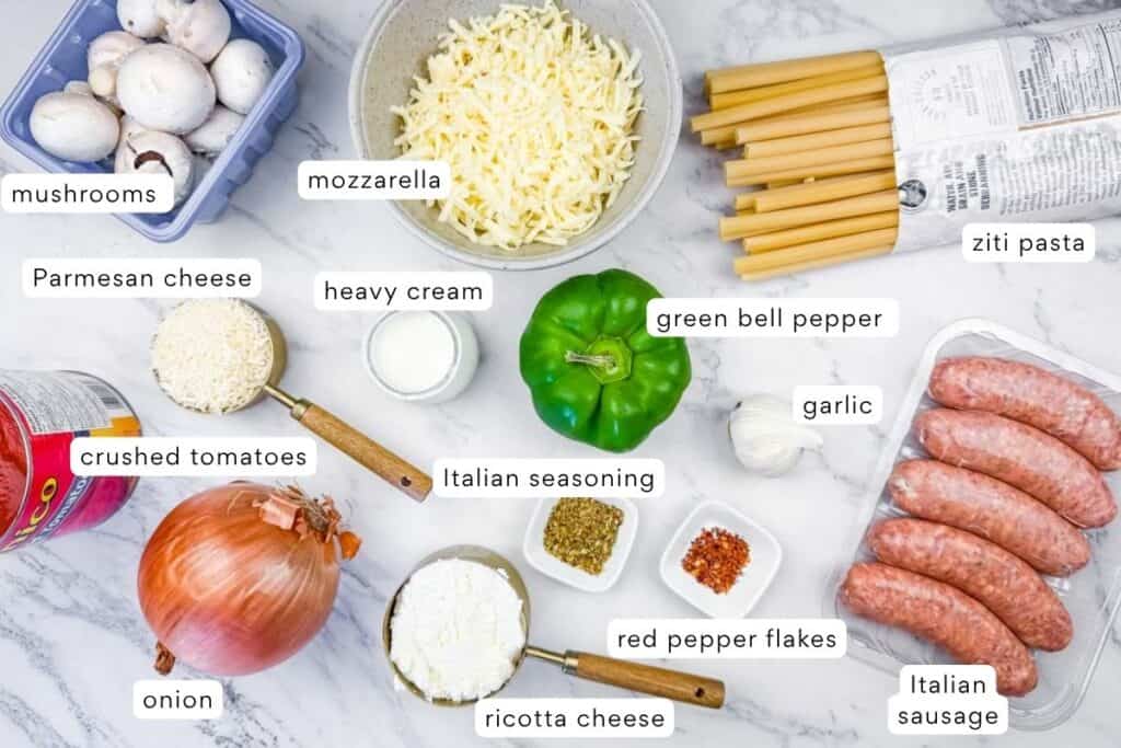 Ingredients for Classic Baked Ziti.