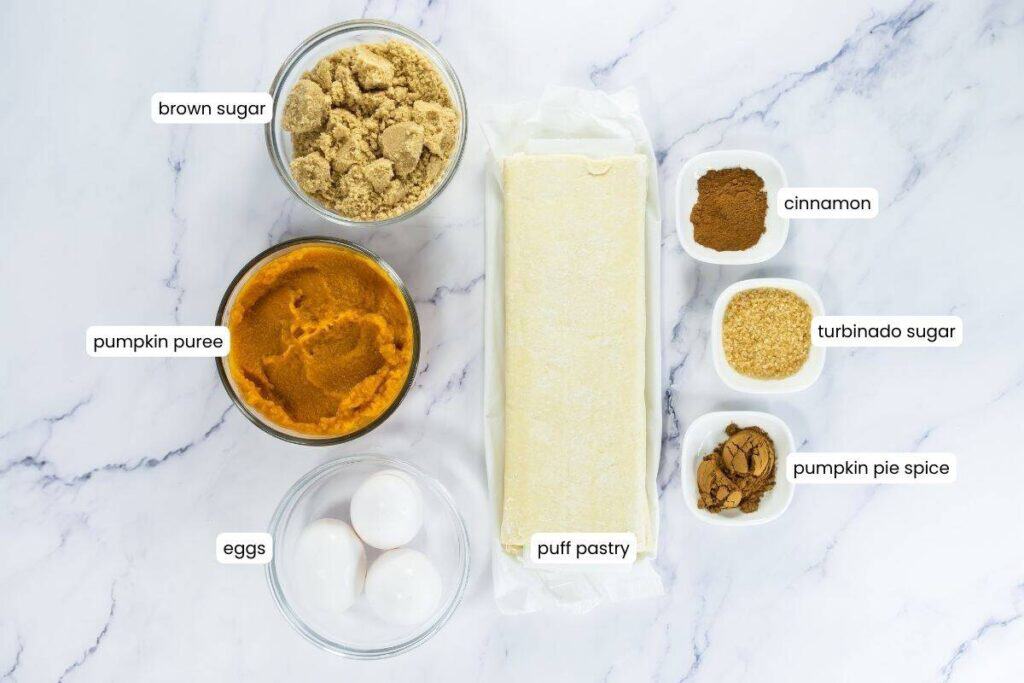 Pumpkin turnovers ingredients with labels.