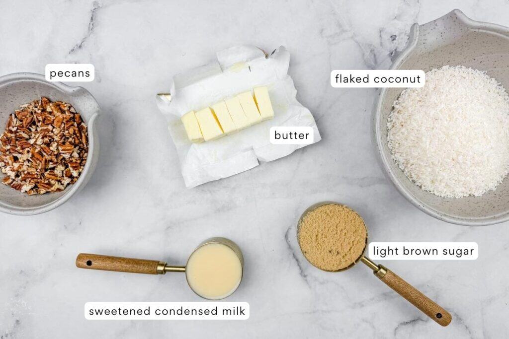 Labeled ingredients for Lazy Daisy Cake topping.