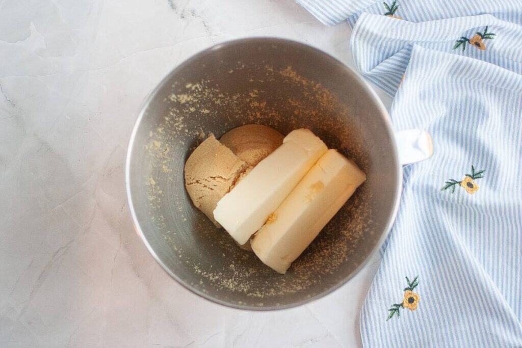 Cream together the brown sugar and the remaining 1 cup of softened butter until light and fluffy.