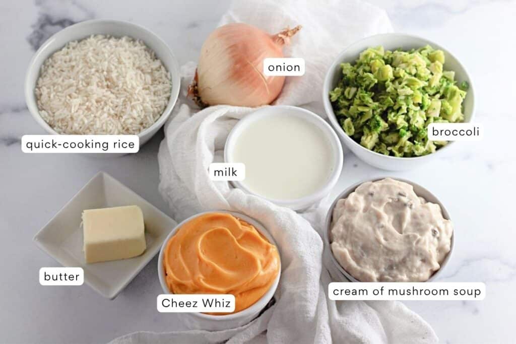 Savory mushroom soup ingredients for comfort food recipe with rice and vegetables, healthy and delicious comfort meal, The Bite Stuff.