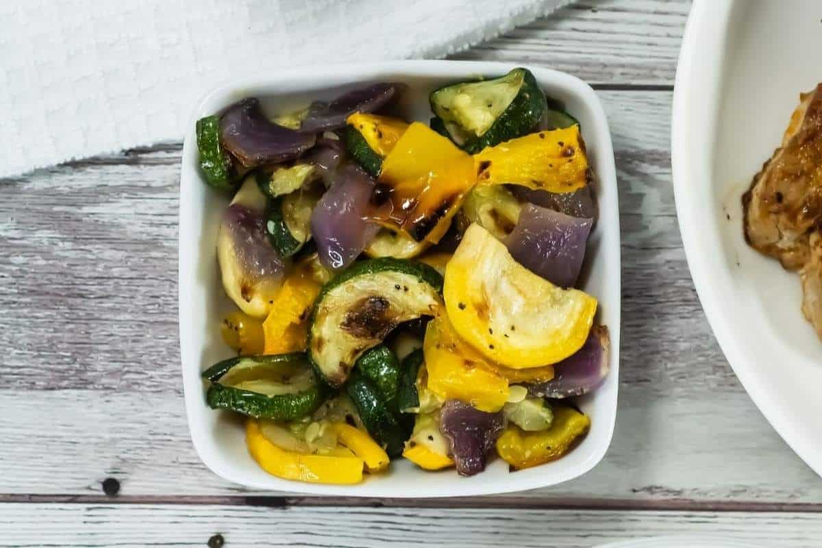 Broiled mixed vegetables served as an easy side dish.