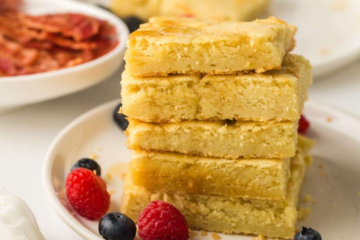 Sheet pan pancakes baked in the oven.