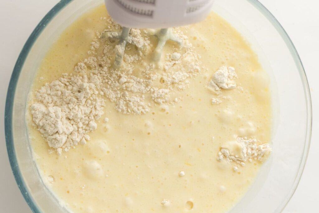 Pour the wet mixture into the dry ingredients and mix gently.