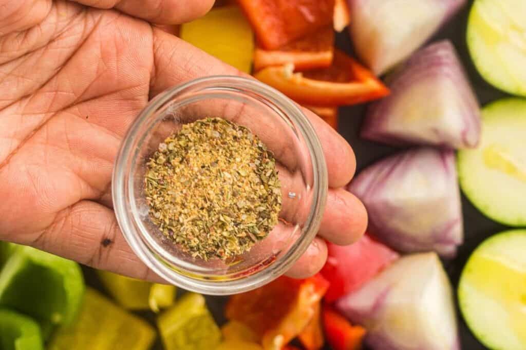 Sprinkle with Italian seasoning, garlic powder, salt, and black pepper.