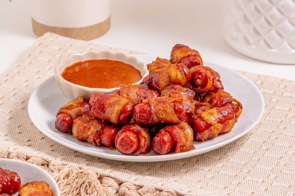 Bacon wrapped smokies with sauce