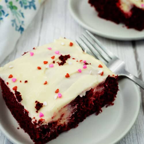 Slice of Red Velvet Poke Cake