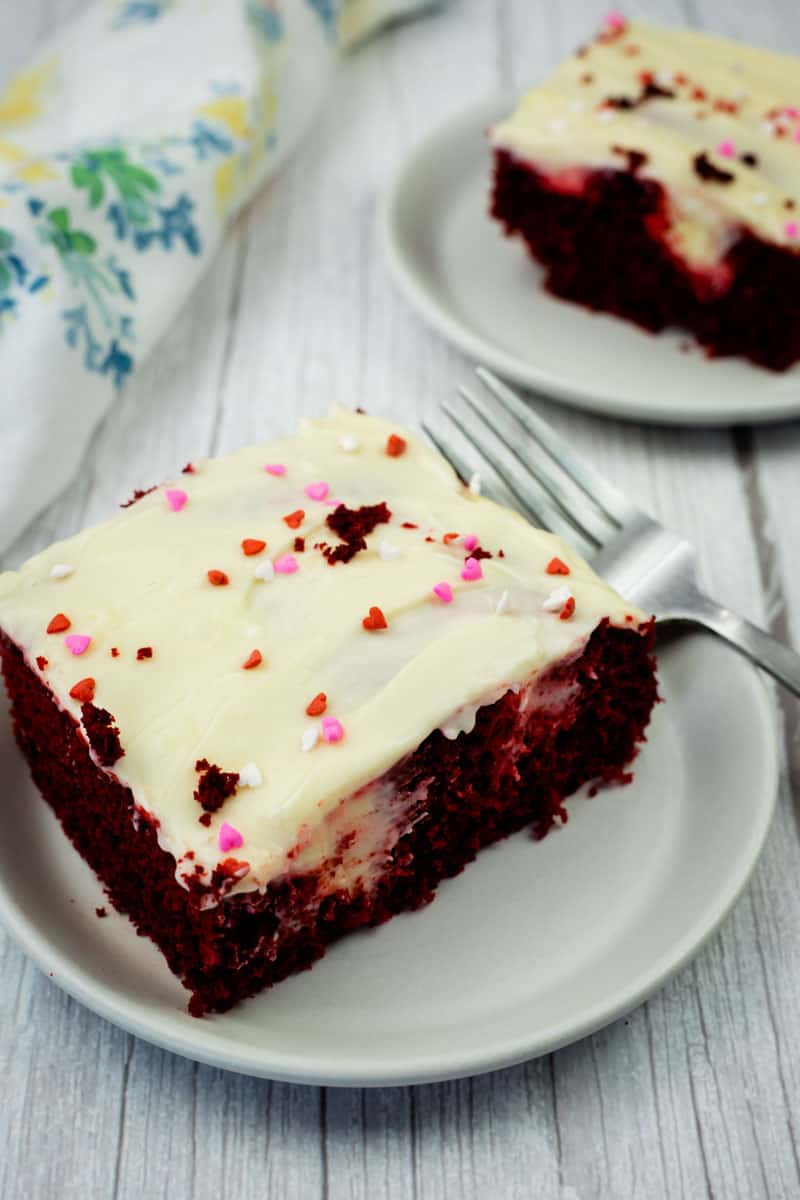Slice of Red Velvet Poke Cake