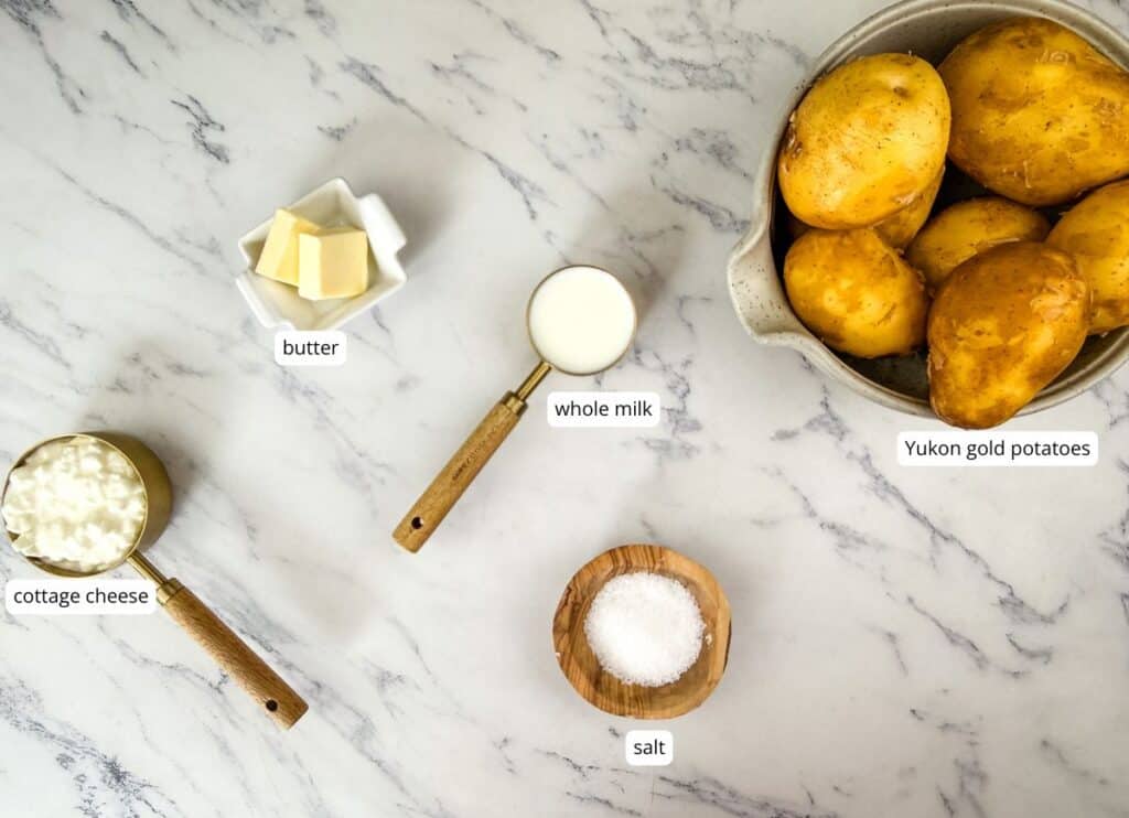 Mashed Potatoes ingredients with labels.