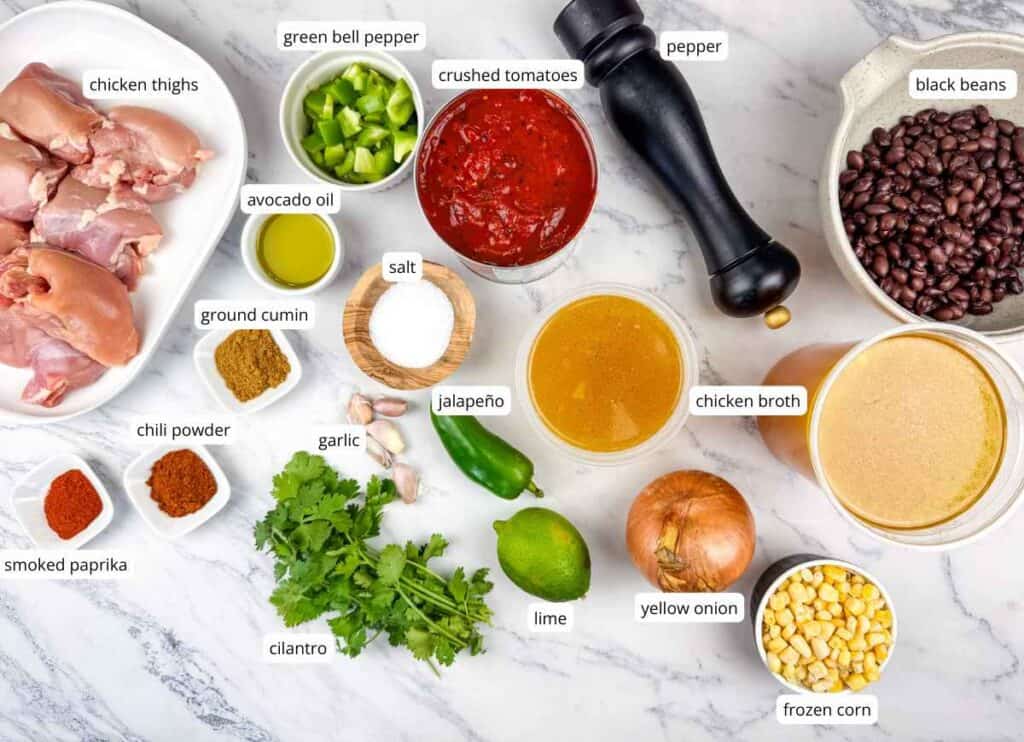 Chicken Tortilla Soup Recipe ingredients with labels.