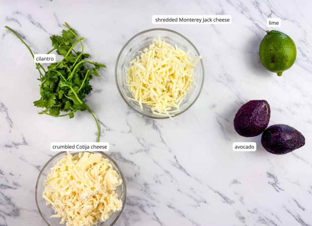 Chicken Tortilla Soup for garnishing ingredients with labels.