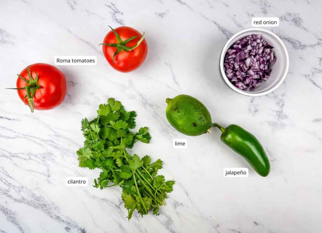 Chicken Tortilla Soup for Quick Pico de Gallo ingredients with labels.